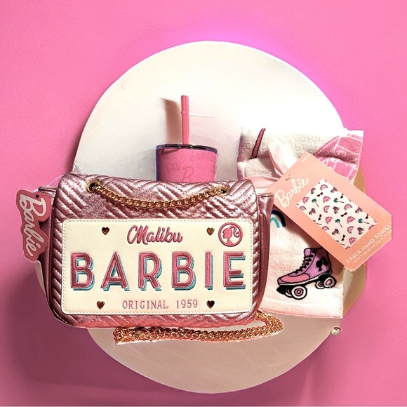 Skinny Dip NWT Barbie License Plate Pink Crossbody Hand Towels Thermal Tumbler - Picture 2 of 16